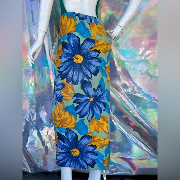 Blue Mint and Golden Orange Floral Skirt Set - Picture 3 of 14